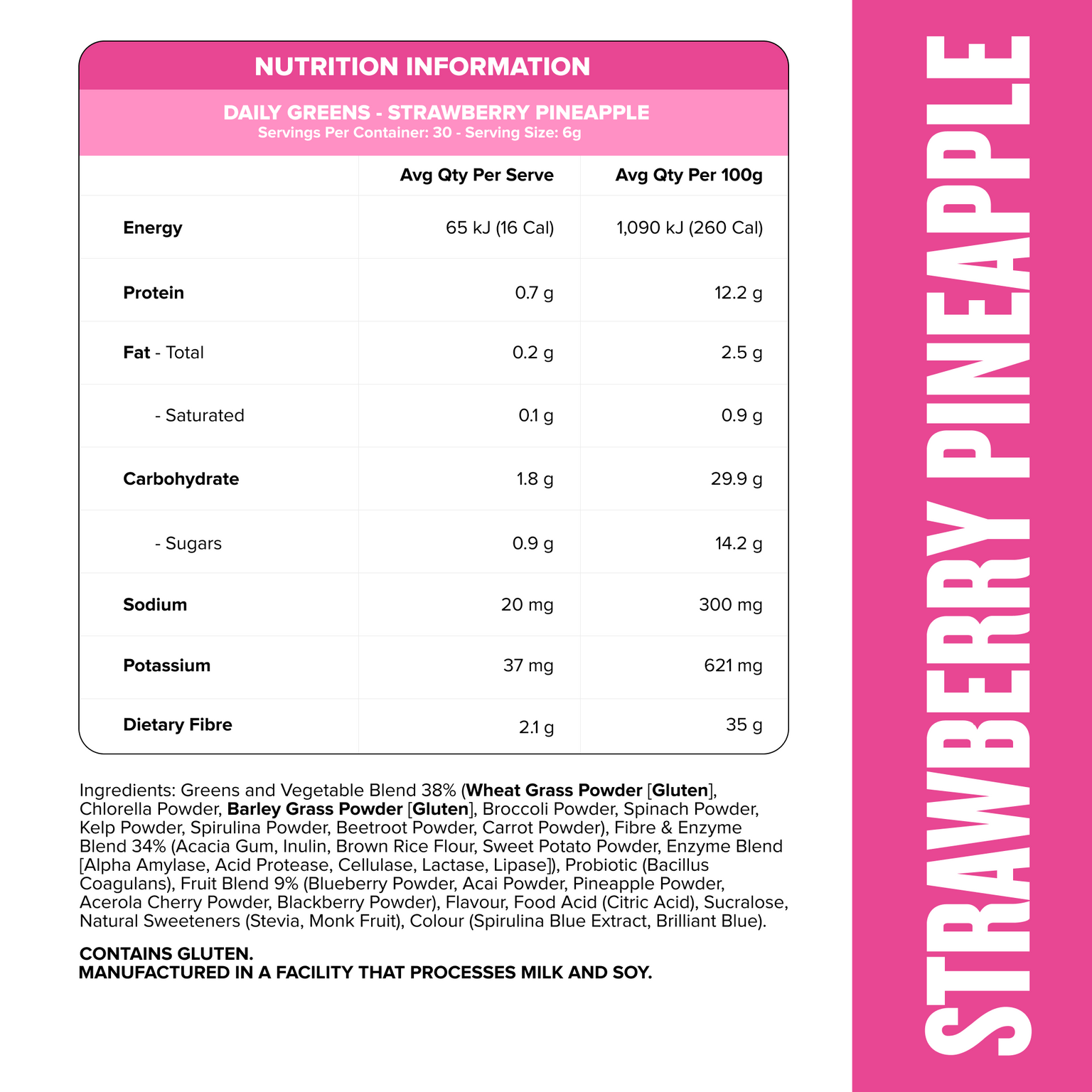 DAILY GREENS - Strawberry Pineapple - 30 serves-Greens & Wellness-MNSUPPS0320-9359054001459-2-Muscle Nation