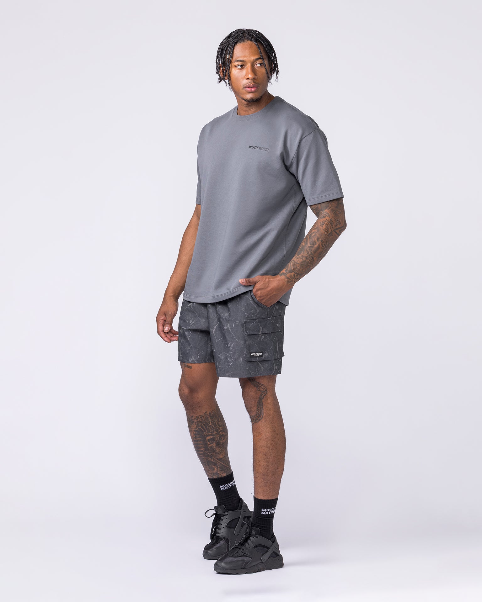 Daily Cargo 5" Shorts - Washed Tree Camo Monochrome-Shorts-S-122506WTCMOM-S-MNAPPRL48041-6-Muscle Nation