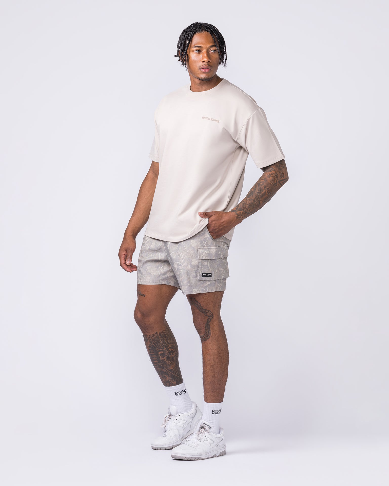 Daily Cargo 5" Shorts - Washed Tree Camo Cream-Shorts-S-122506WTCMOC-S-MNAPPRL48027-6-Muscle Nation