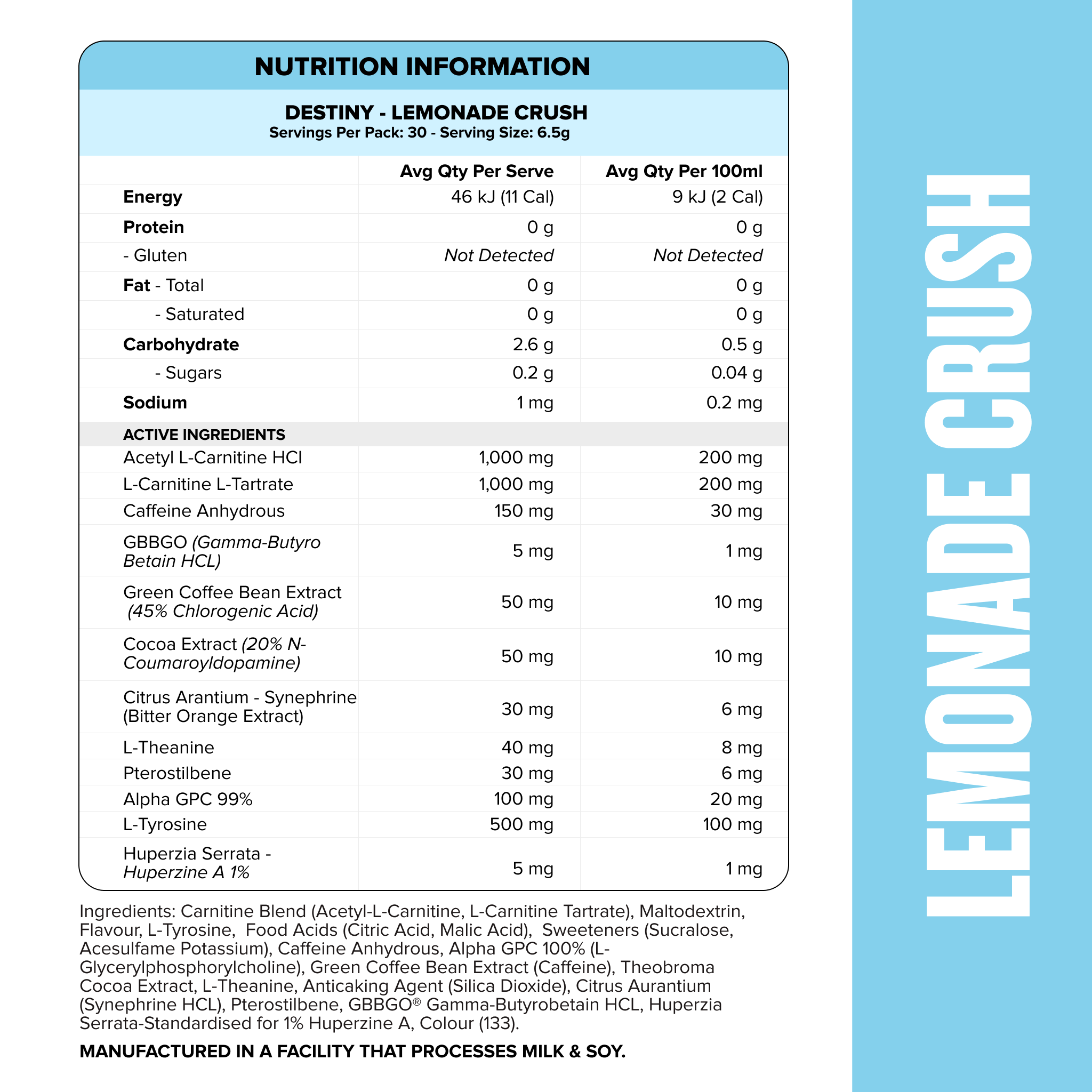 DESTINY Pre-Workout Burn - Lemonade Crush - 30 serves-Fat Burner-MNSUPPS0153-764460254181-2-Muscle Nation