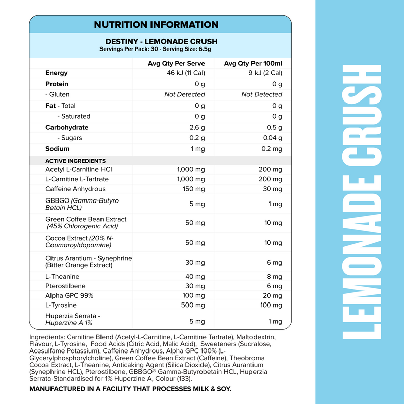 DESTINY Pre-Workout Burn - Lemonade Crush - 30 serves-Fat Burner-MNSUPPS0153-764460254181-2-Muscle Nation