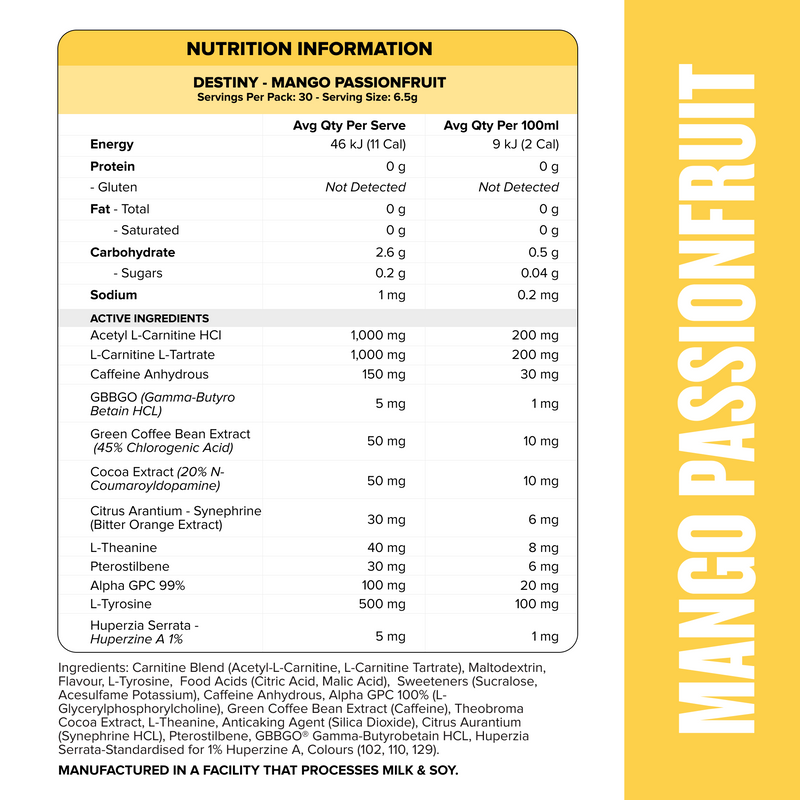 DESTINY Pre-Workout Burn - Mango Passionfruit - 30 serves-Fat Burner-MNSUPPS0230-764460254471-2-Muscle Nation