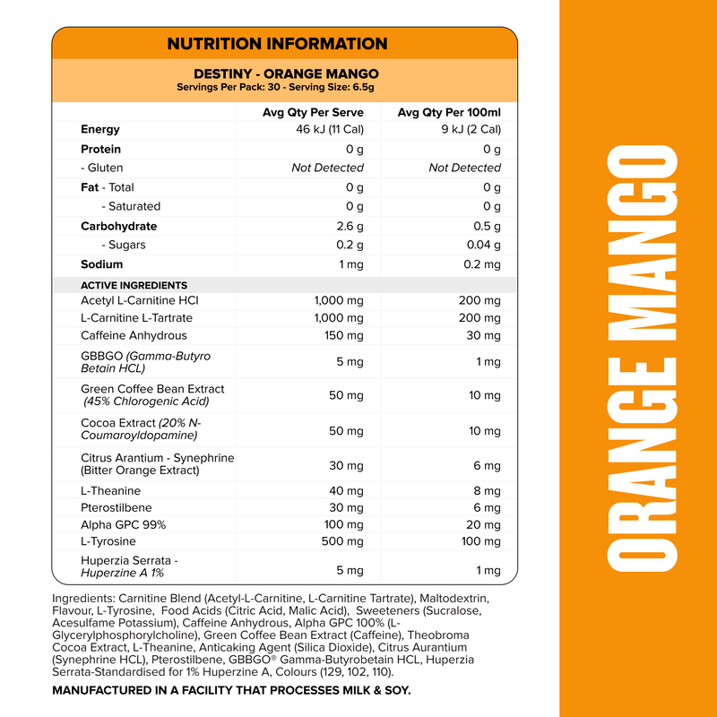 DESTINY Pre-Workout Burn - Orange Mango - 30 serves-Fat Burner-MNSUPPS0336-745114578174-2-Muscle Nation