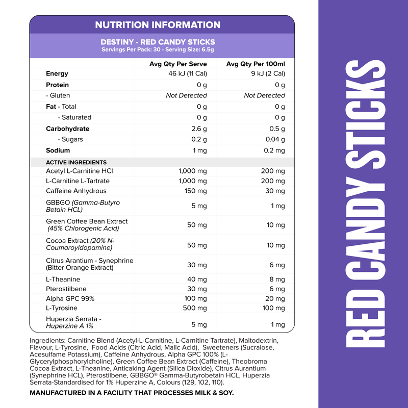 DESTINY Pre-Workout Burn Red Candy Sticks - Muscle Nation pre-workout fat burner, view 2