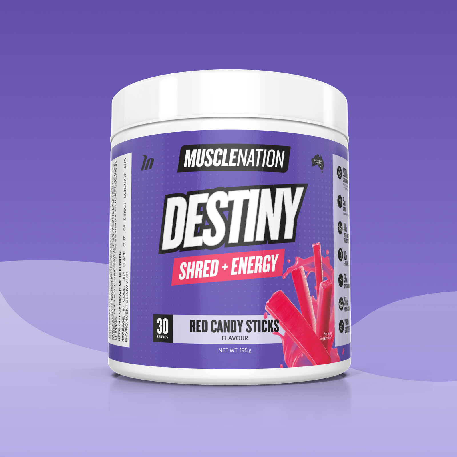 DESTINY Pre-Workout Burn Red Candy Sticks - Muscle Nation pre-workout fat burner