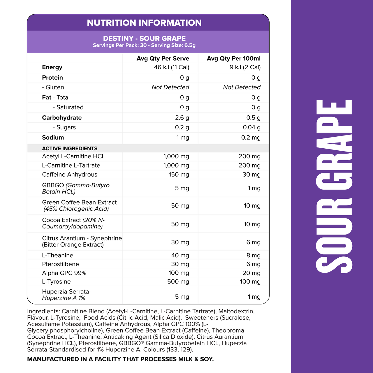 DESTINY Pre-Workout Burn Sour Grape - Muscle Nation pre-workout fat burner, view 2