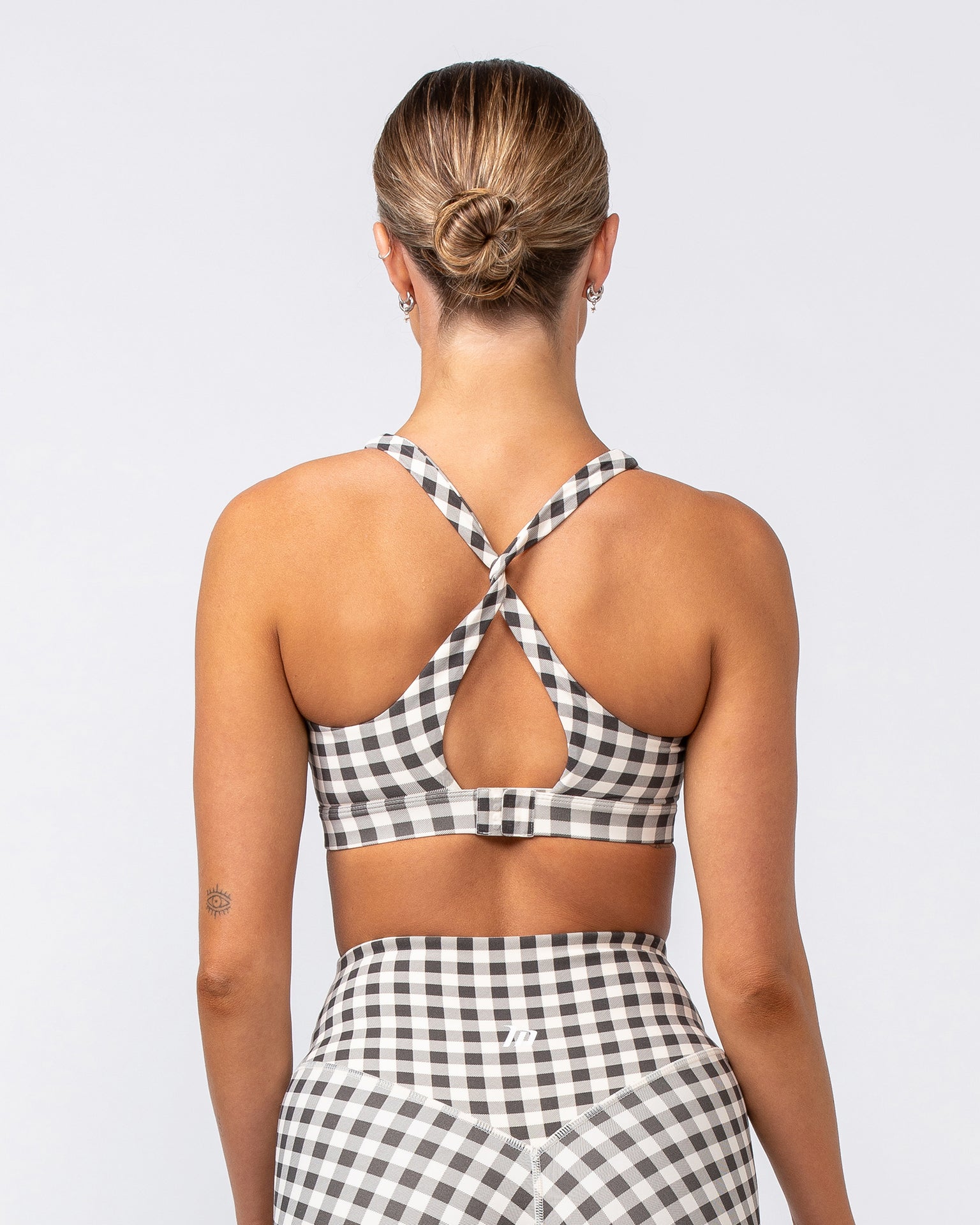 Desire Aura Bra - Deep Brown Gingham Print-Sports Bras-XXS-062408DBGMP-XXS-MNAPPRL31441-4-Muscle Nation