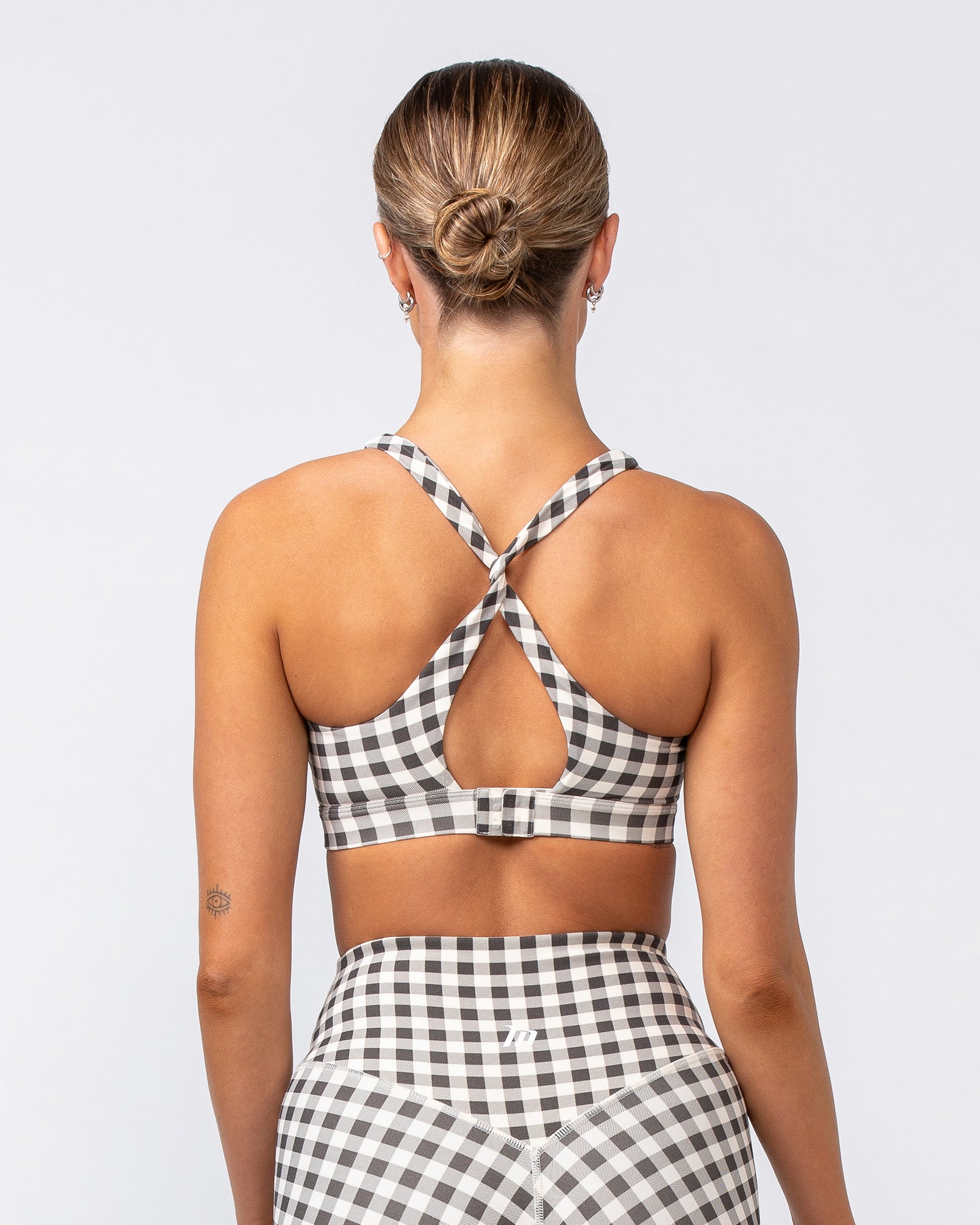 Desire Aura Bra - Deep Brown Gingham Print-Sports Bras-XXS-062408DBGMP-XXS-MNAPPRL31441-4-Muscle Nation