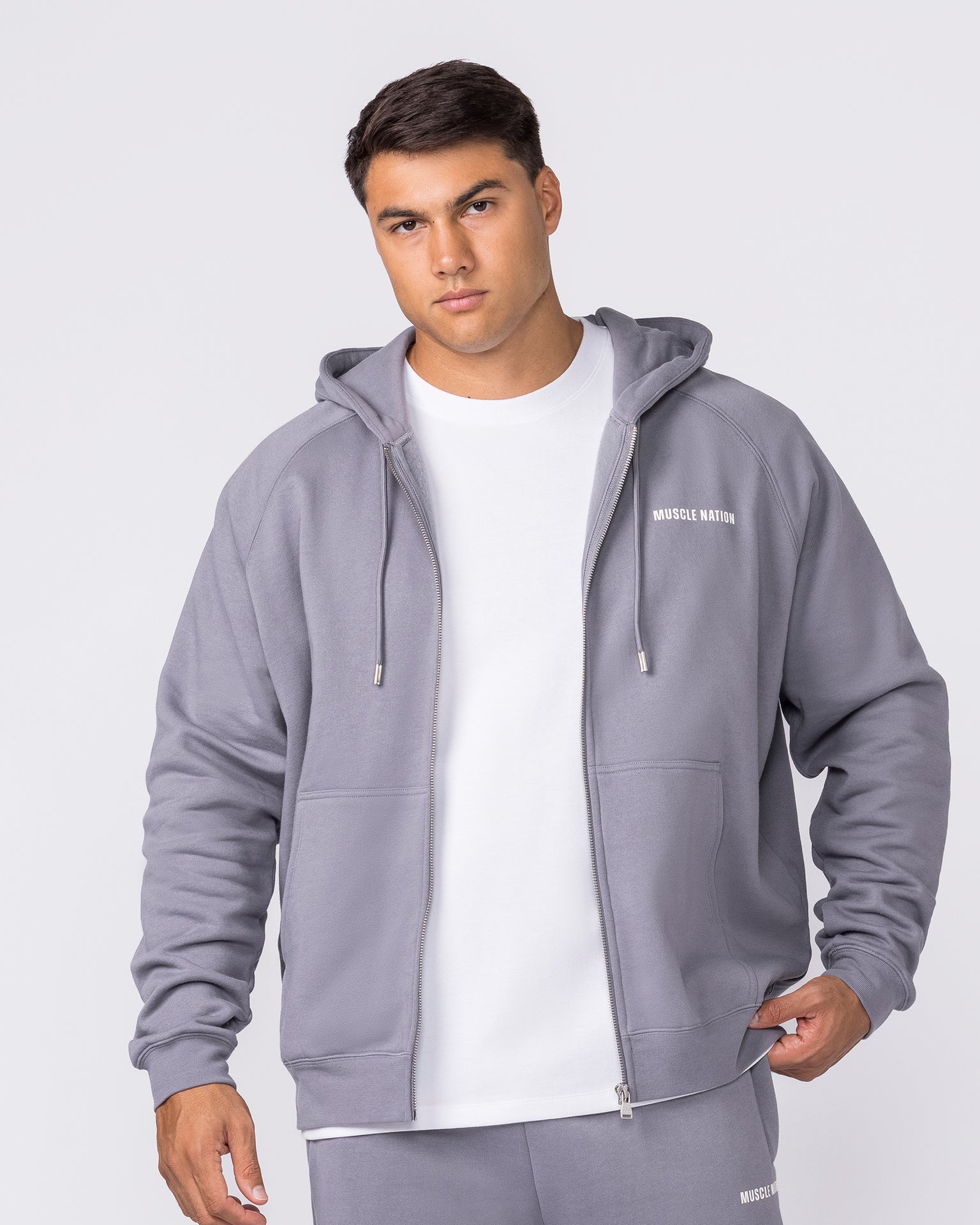 Essential Zip Hoodie - Cement-Jumpers & Hoodies-XS-042632CMT-XS-MNAPPRL50325-2-Muscle Nation