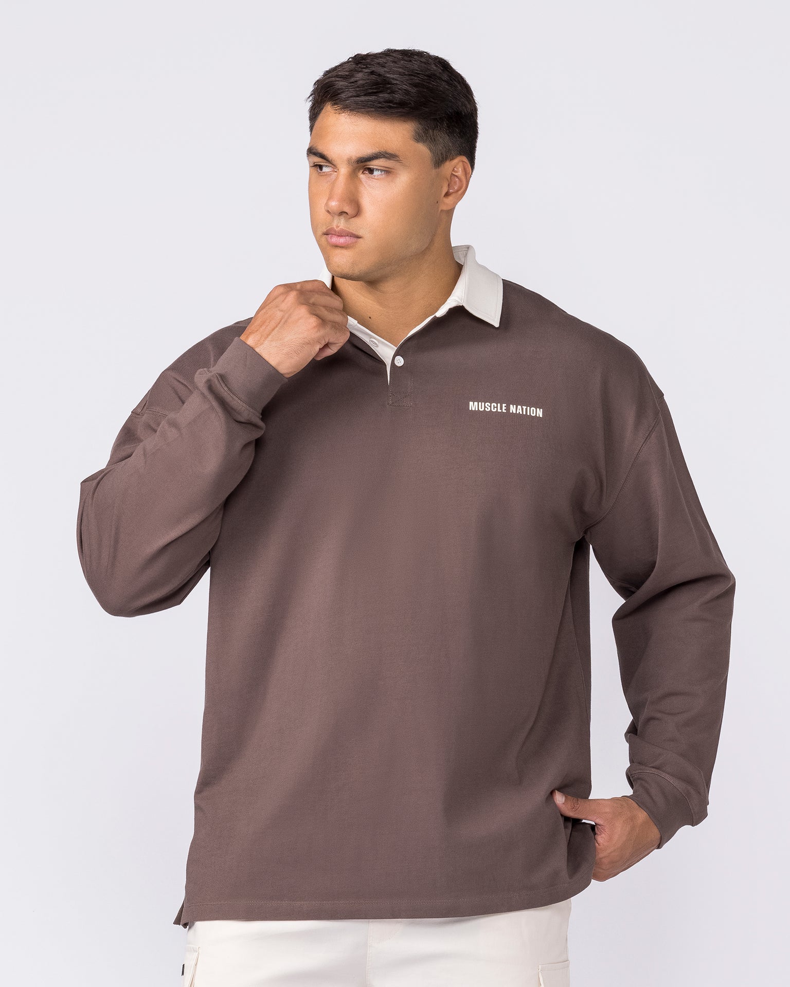 Essential Lightweight Rugby Jersey - Dark Taupe-Jumpers & Hoodies-XS-042637DTAUP-XS-MNAPPRL50405-3-Muscle Nation