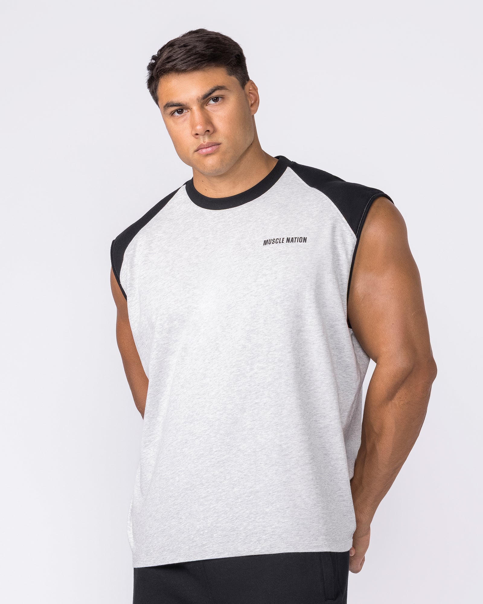 Essential Raglan Boxy Muscle Tank - Grey Marl / Black-Singlets & Tanks-S-042646GRMLBK-S-MNAPPRL50504-3-Muscle Nation