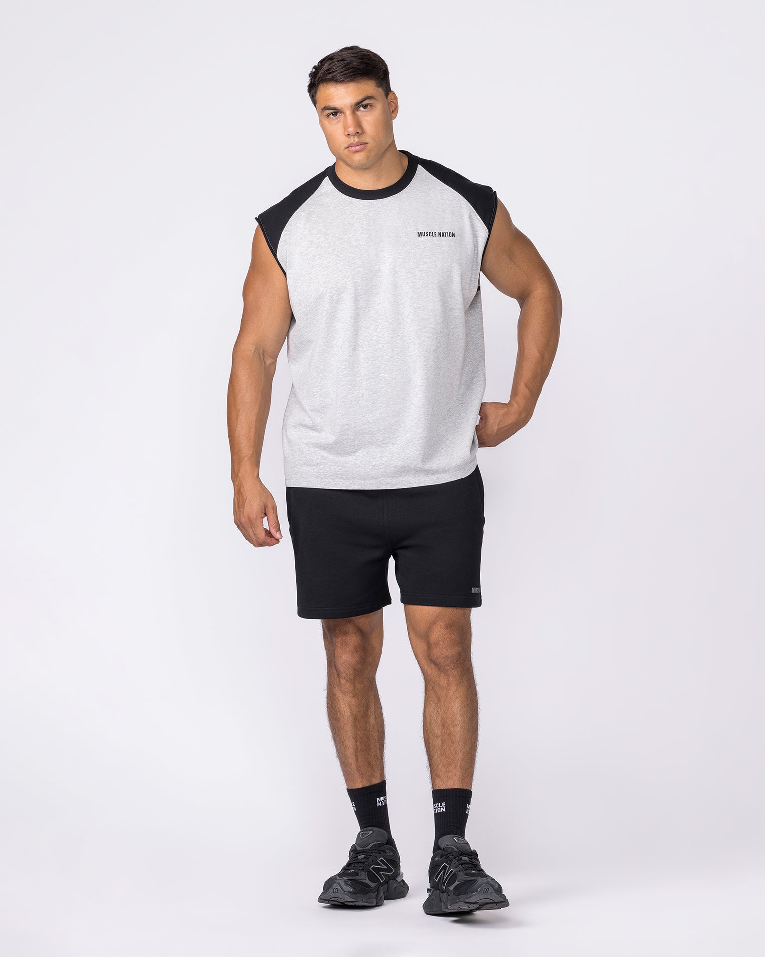 Essential Raglan Boxy Muscle Tank - Grey Marl / Black-Singlets & Tanks-S-042646GRMLBK-S-MNAPPRL50504-5-Muscle Nation