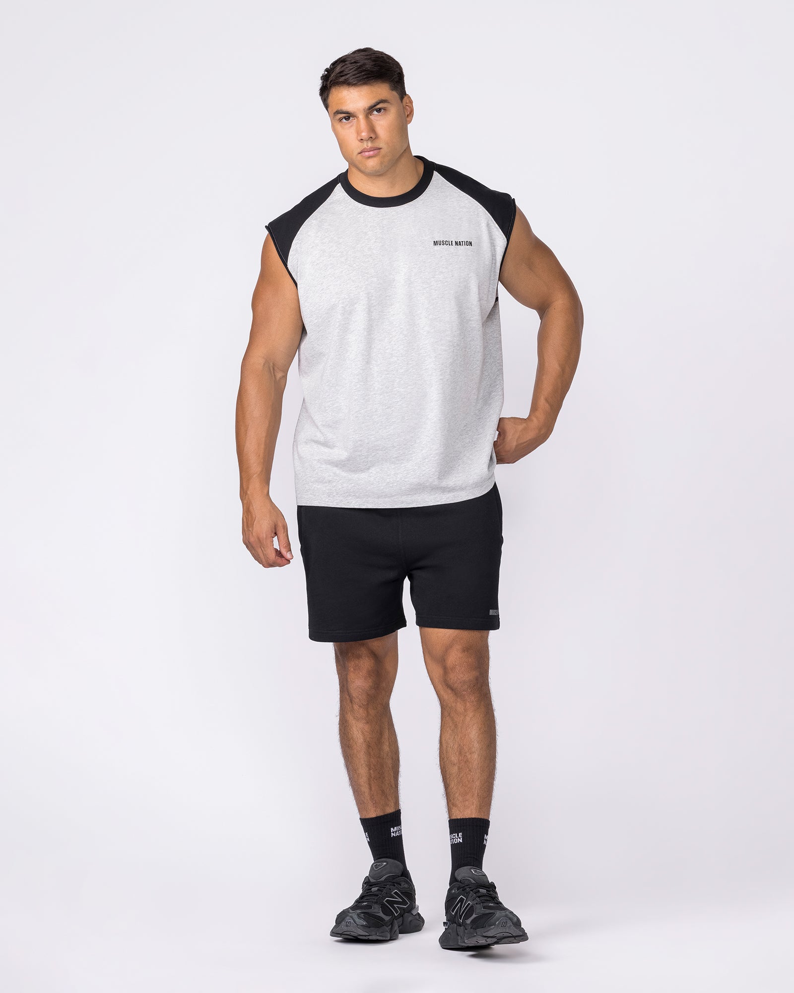 Essential Raglan Boxy Muscle Tank - Grey Marl / Black-Singlets & Tanks-S-042646GRMLBK-S-MNAPPRL50504-5-Muscle Nation
