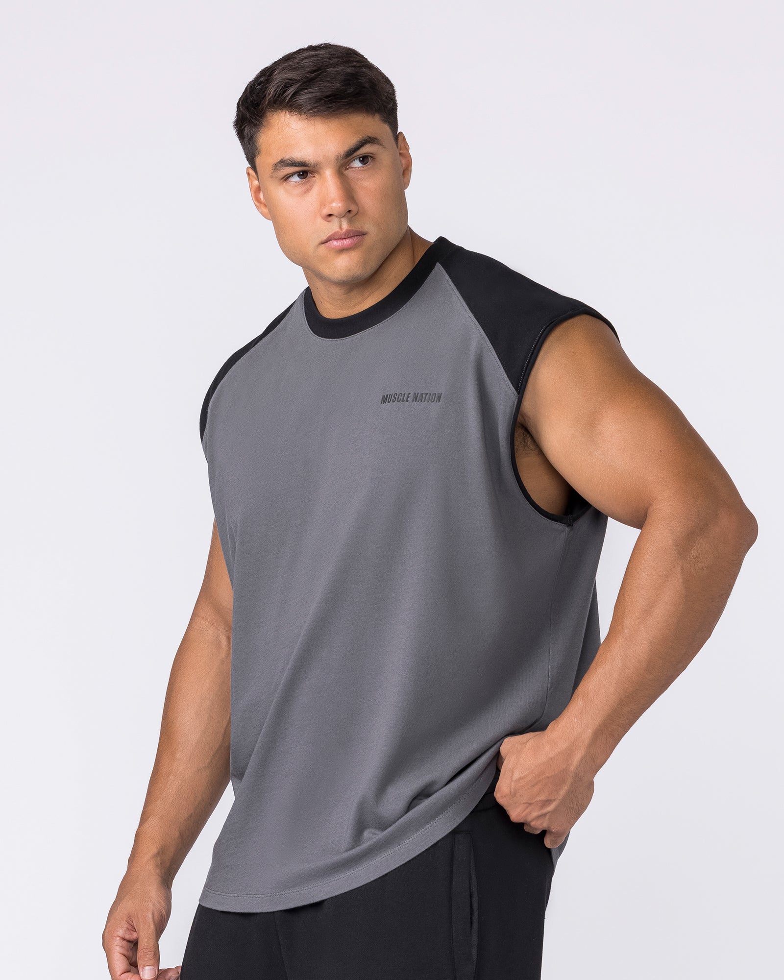 Essential Raglan Boxy Muscle Tank - Tornado / Black-Singlets & Tanks-S-042646TNDO/BLK-S-MNAPPRL50518-5-Muscle Nation
