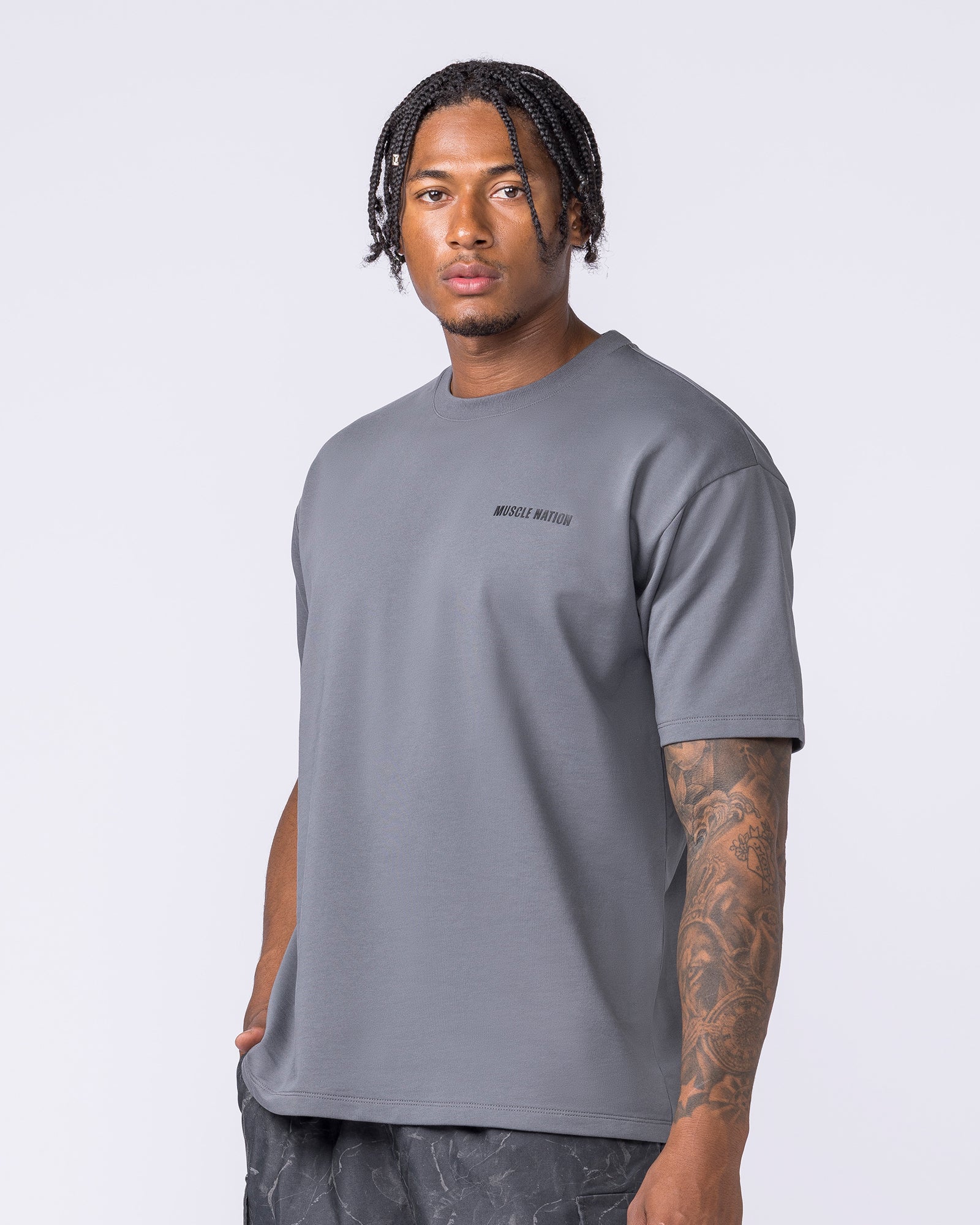 Essential Regular Fit Tee - Mid Grey-T-Shirts-S-122507MDGR-S-MNAPPRL48048-4-Muscle Nation