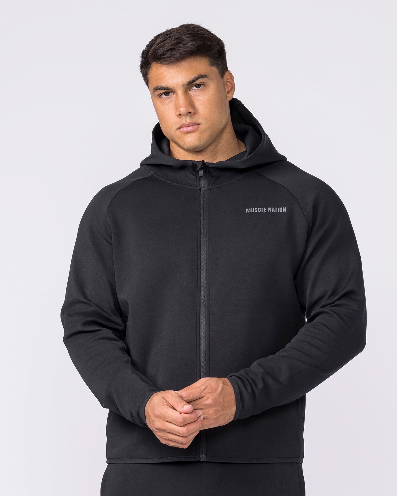 Essential Tech Zip Hoodie Black - Muscle Nation men's hoodie, view 4