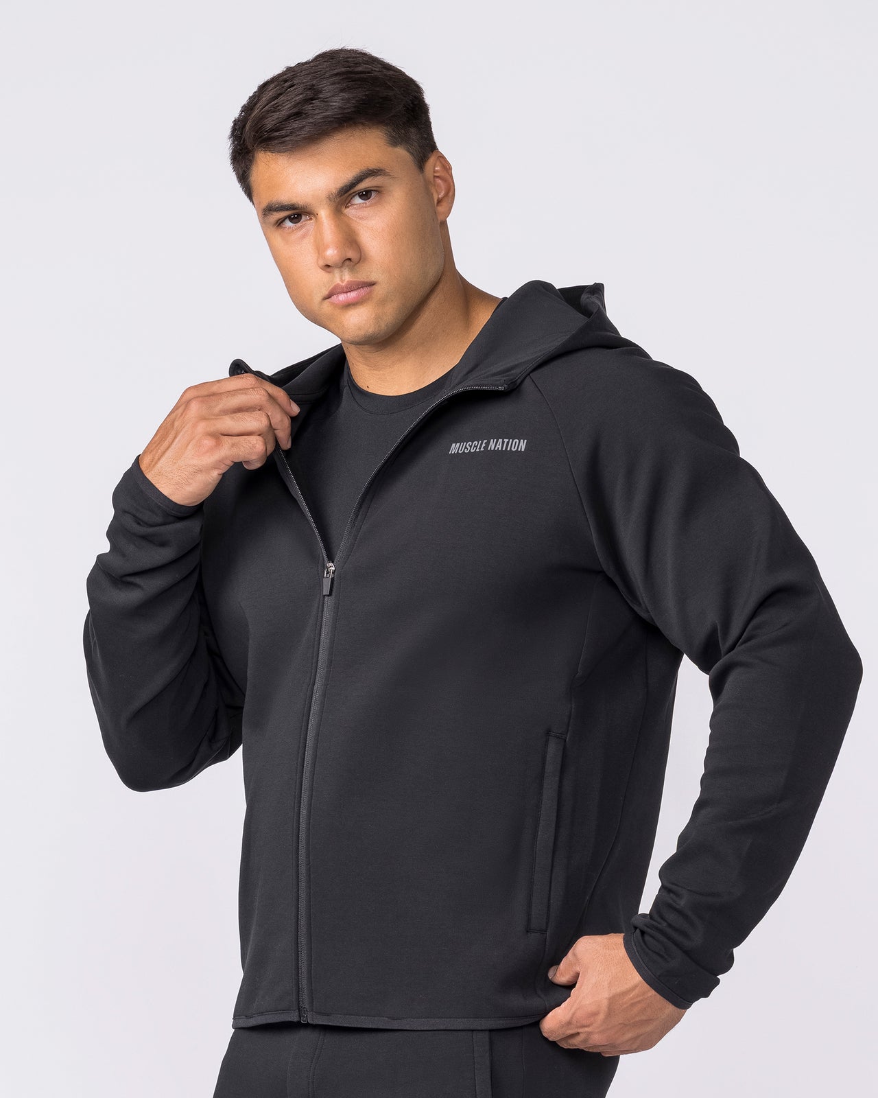 Essential Tech Zip Hoodie Black - Muscle Nation men's hoodie, view 5