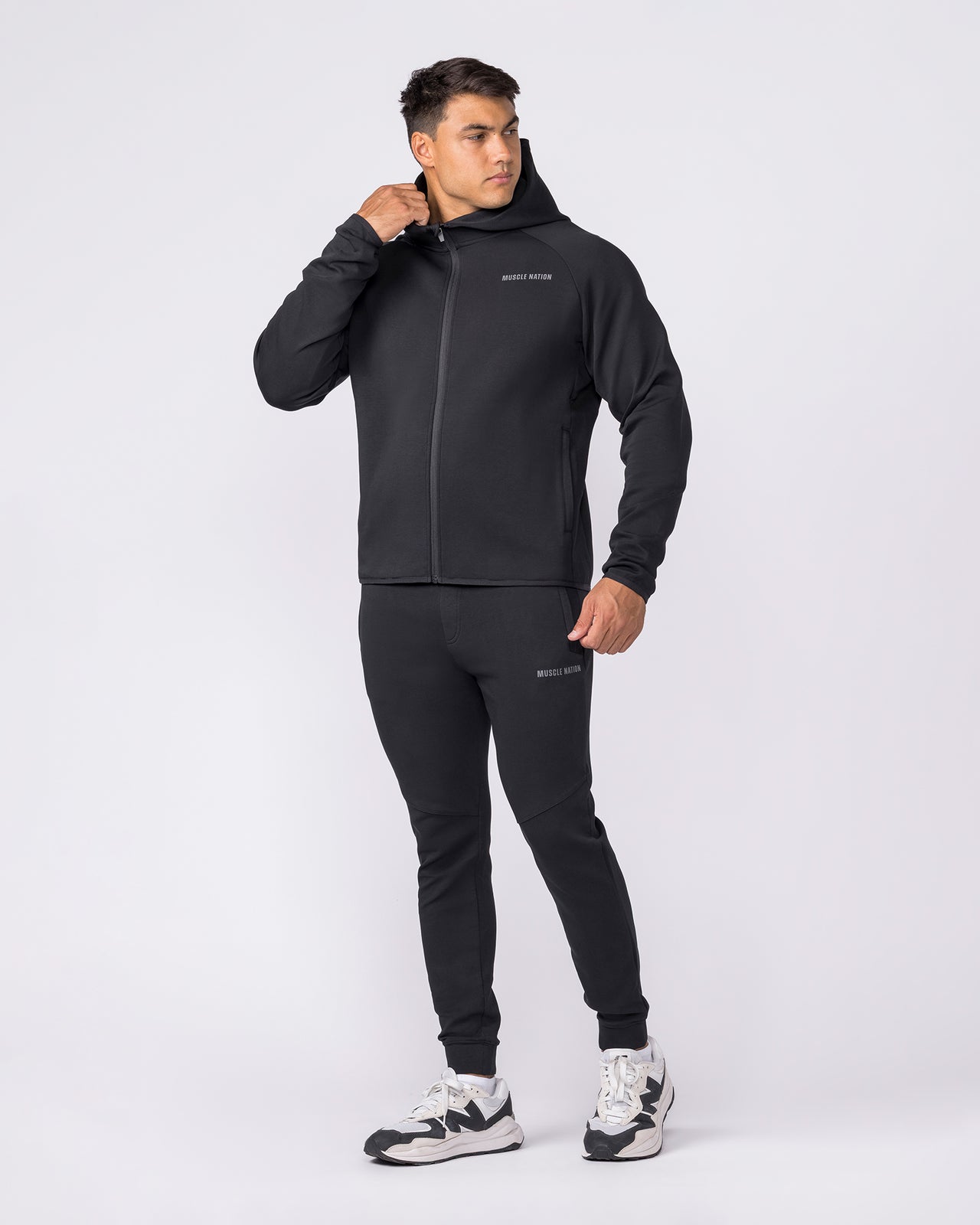 Essential Tech Zip Hoodie Black - Muscle Nation men's hoodie, view 8