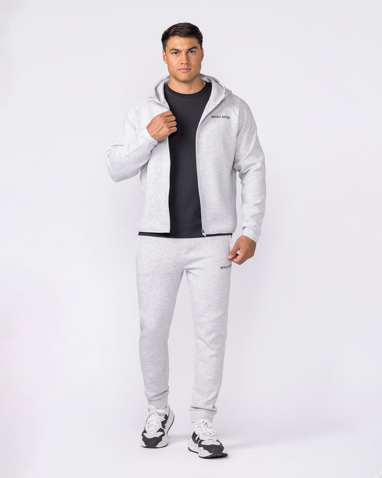Essential Tech Zip Hoodie Grey Marl - Muscle Nation men's hoodie, view 6