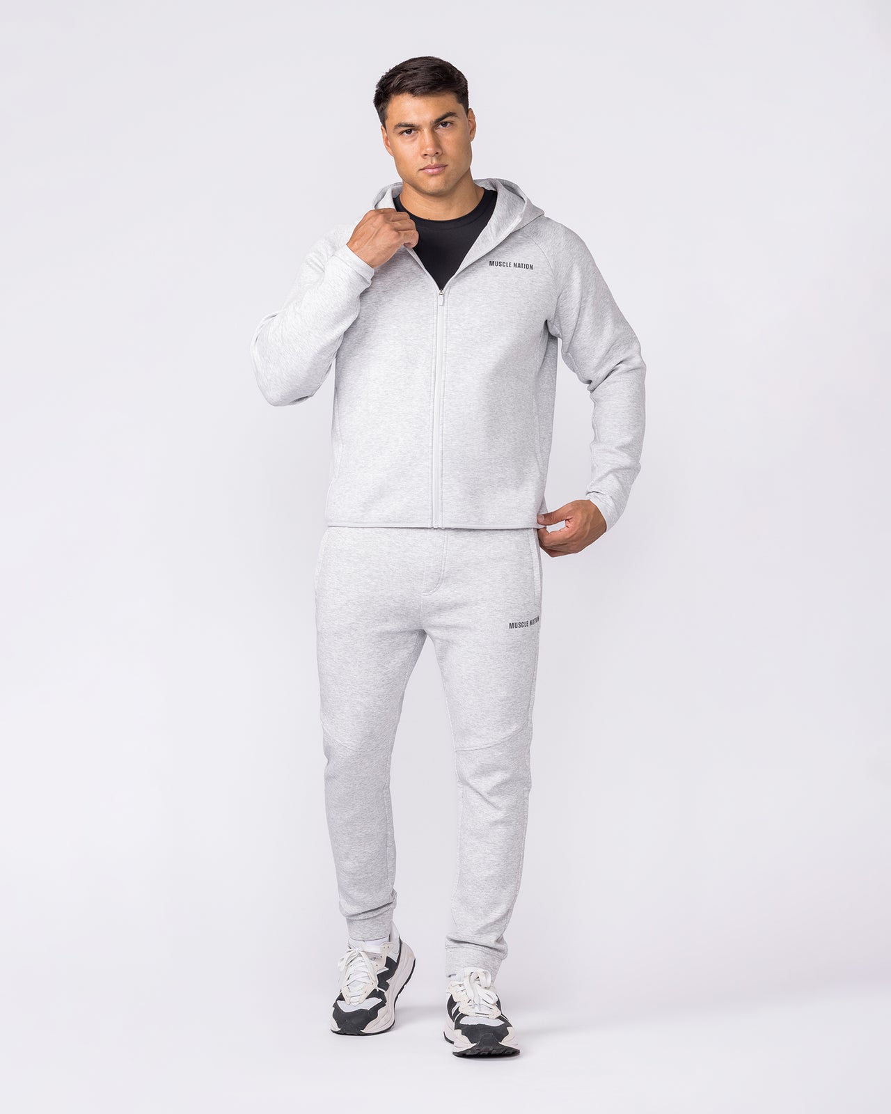 Essential Tech Zip Hoodie Grey Marl - Muscle Nation men's hoodie, view 7