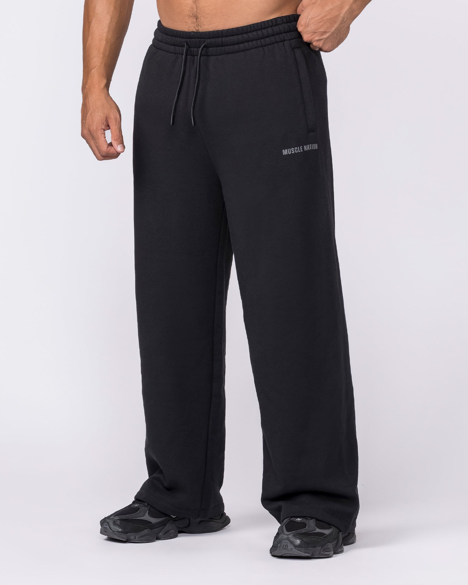 Essential Wide Leg Trackies - Black-Bottoms-S-042639BLK-S-MNAPPRL50441-1-Muscle Nation