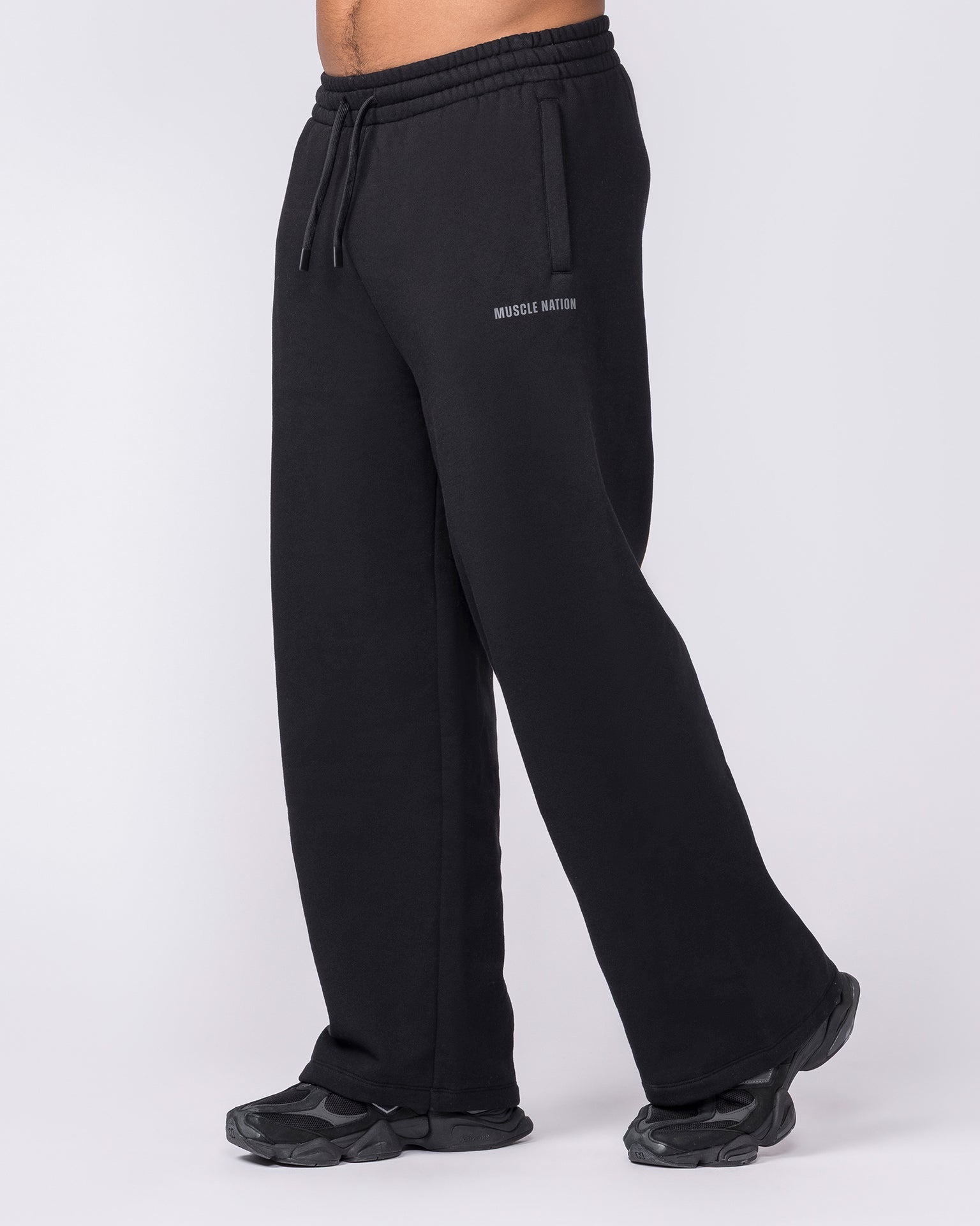 Essential Wide Leg Trackies - Black-Bottoms-S-042639BLK-S-MNAPPRL50441-4-Muscle Nation