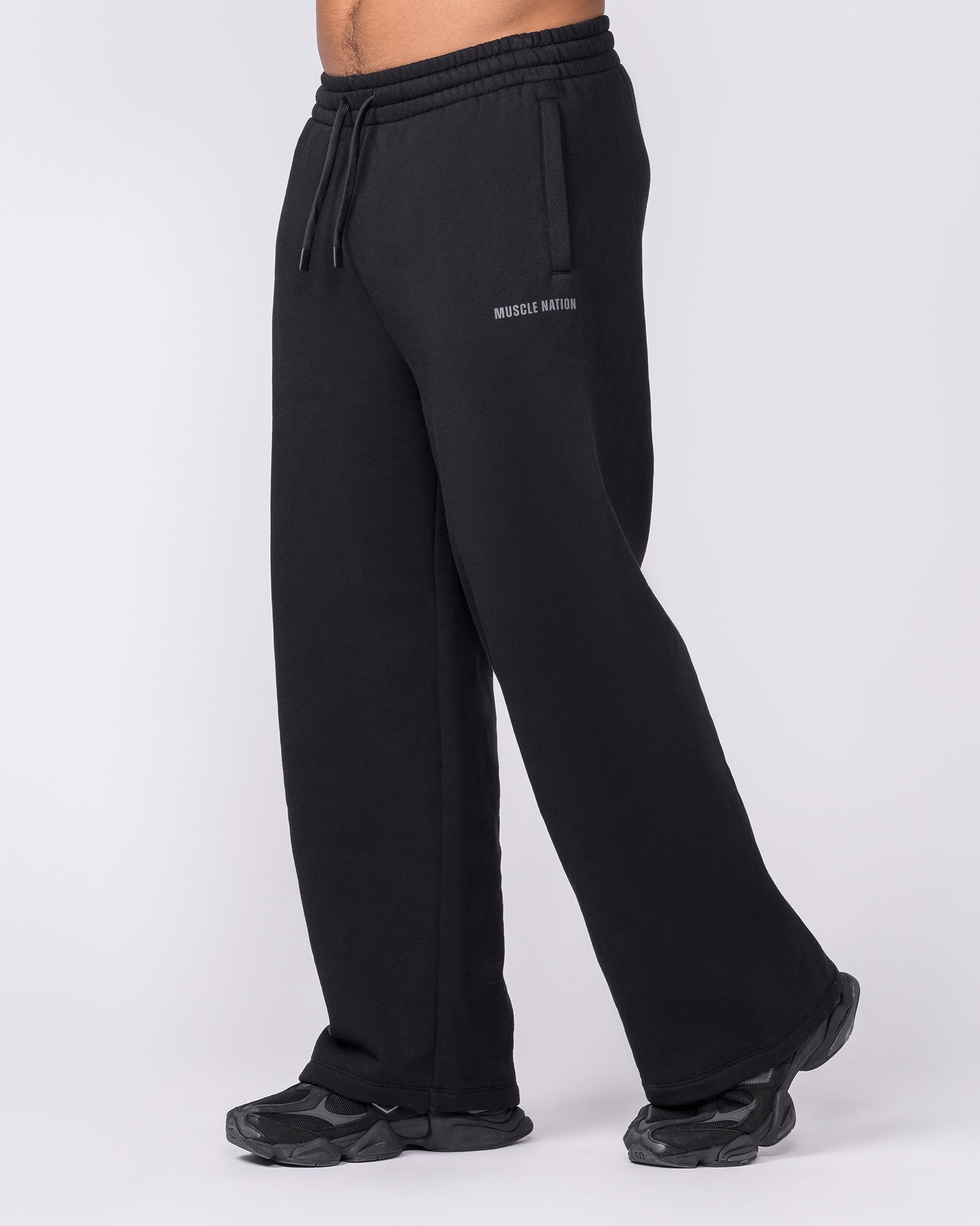 Essential Wide Leg Trackies - Black-Bottoms-S-042639BLK-S-MNAPPRL50441-4-Muscle Nation