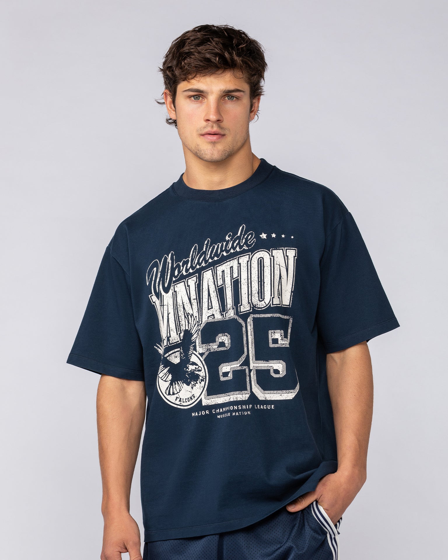 Falcon Regular Fit Tee - Navy-T-Shirts-S-082531NAVY-S-MNAPPRL43886-1-Muscle Nation