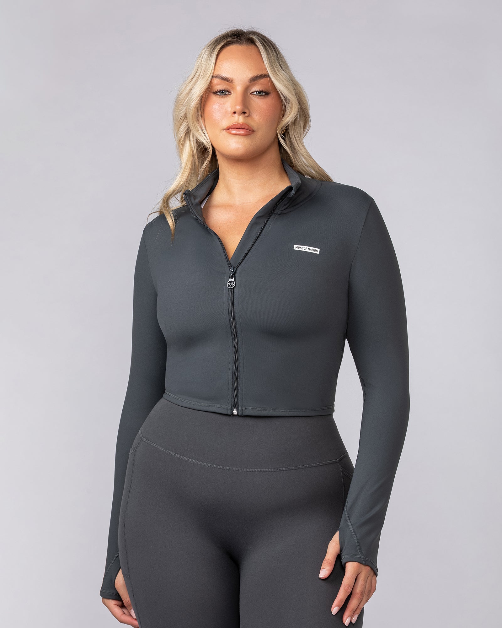 Favourite Cropped Zip Through - Granite-Jackets-XXS-062516GRNT-XXS-MNAPPRL43172-2-Muscle Nation