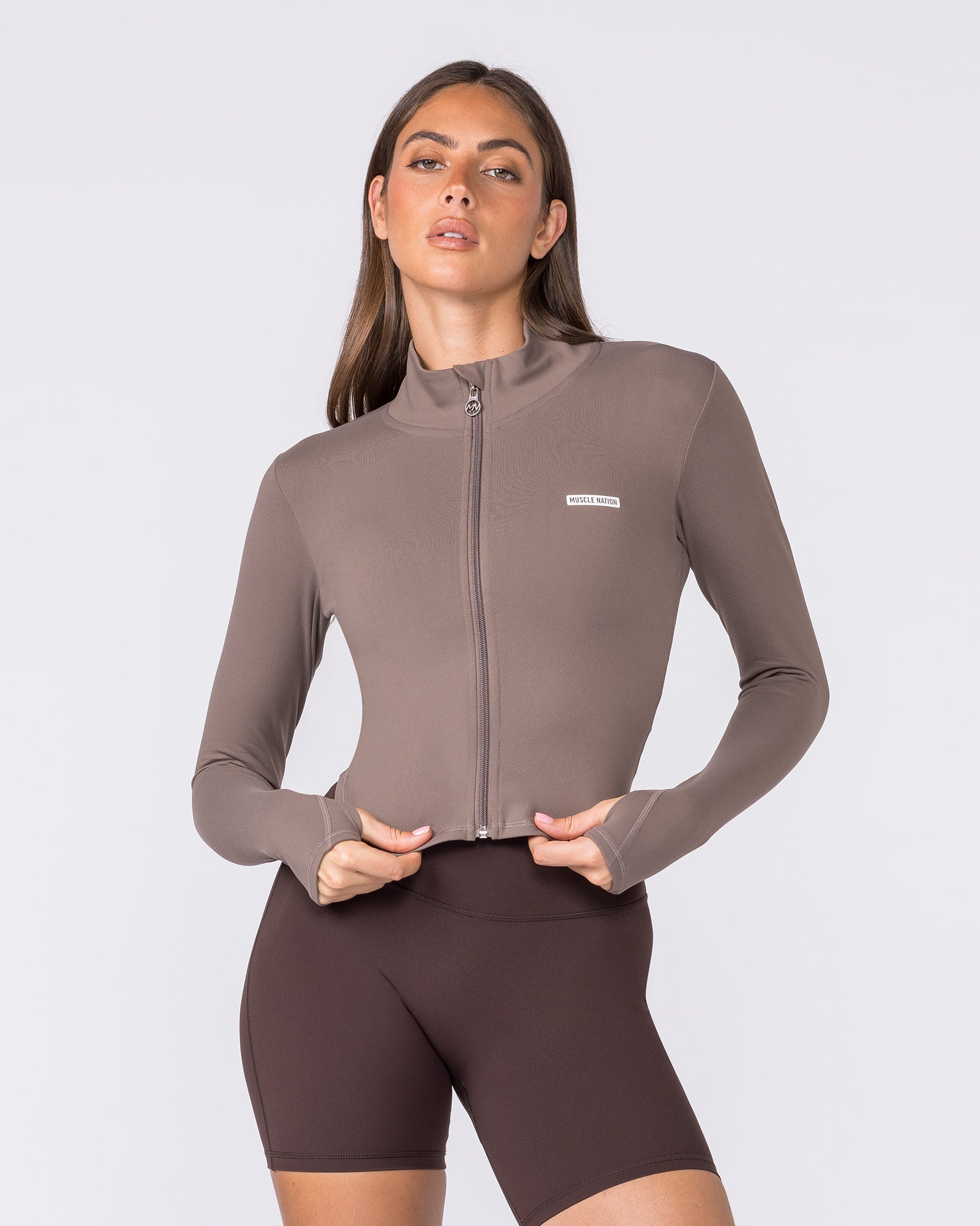 Favourite Cropped Zip Through - Taupe-Tops-XXS-032611TAUPE-XXS-MNAPPRL49183-3-Muscle Nation