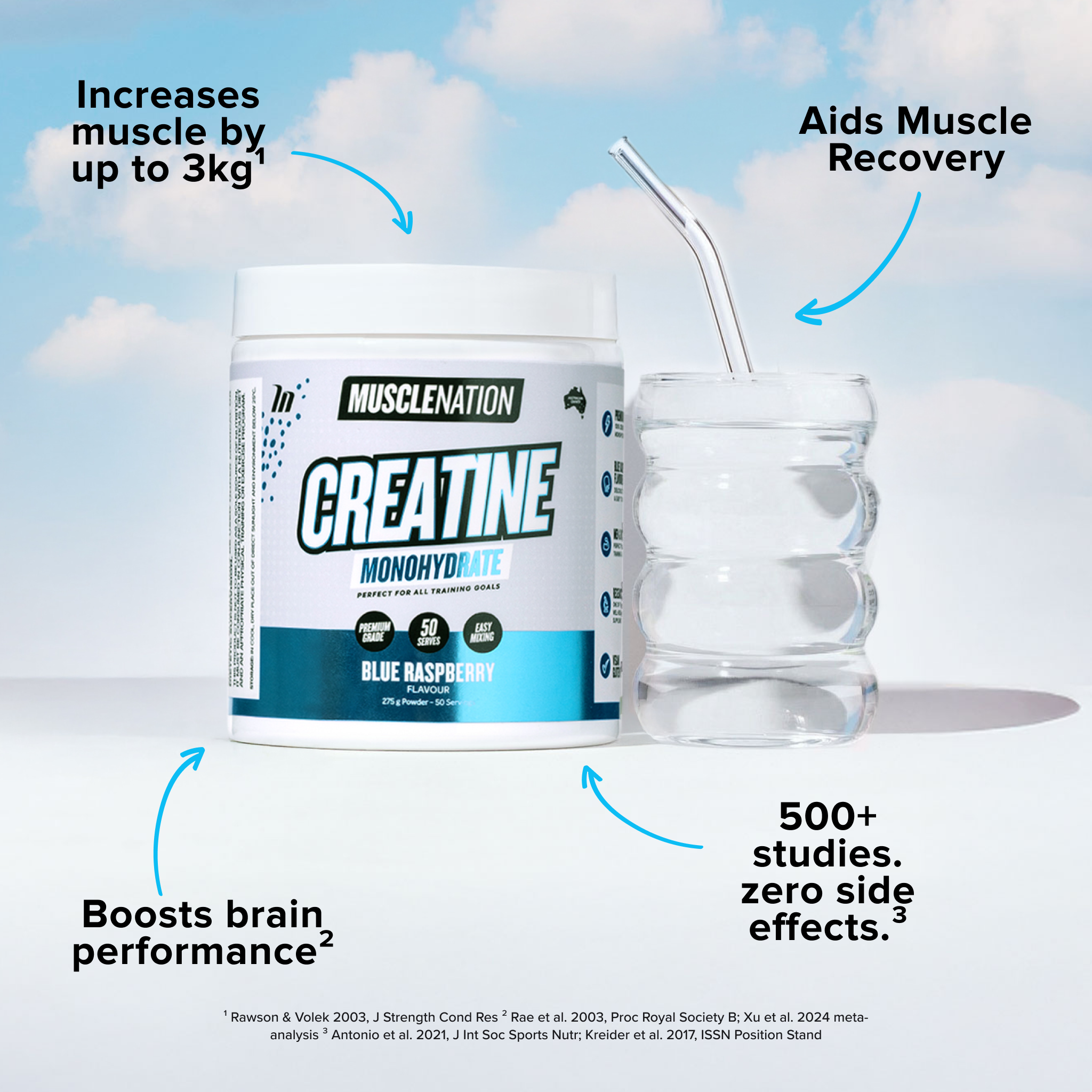 CREATINE MONOHYDRATE - Blue Raspberry - 50 serves-Creatine-MNSUPPS0421-9359054003033-3-Muscle Nation