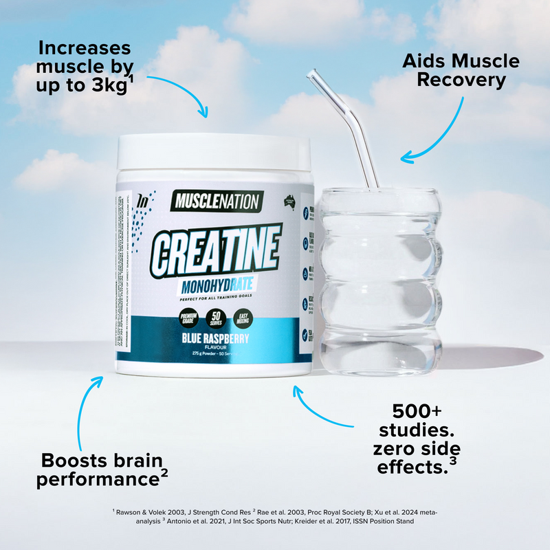 CREATINE MONOHYDRATE - Blue Raspberry - 50 serves-Creatine-MNSUPPS0421-9359054003033-3-Muscle Nation