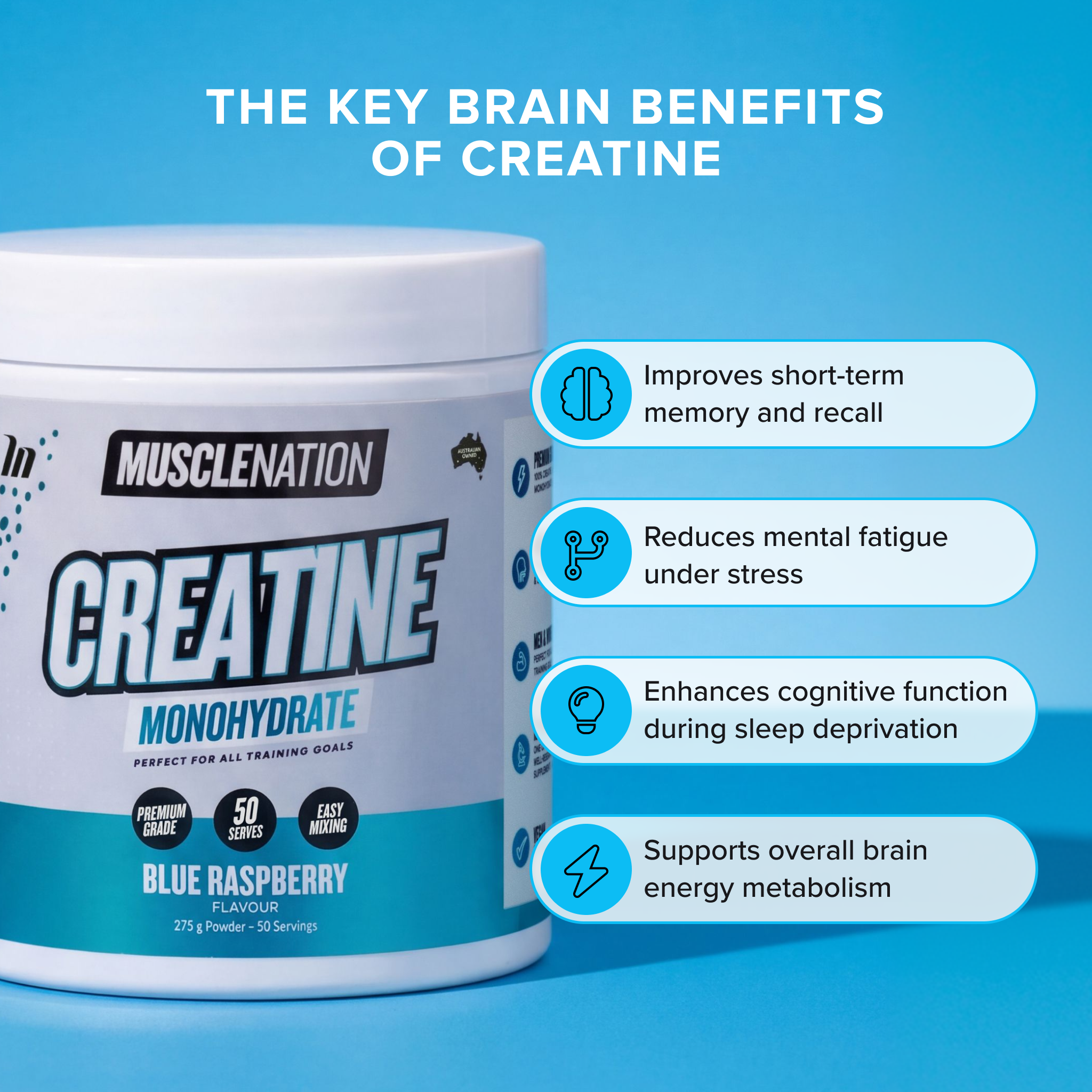 CREATINE MONOHYDRATE - Blue Raspberry - 50 serves-Creatine-MNSUPPS0421-9359054003033-4-Muscle Nation
