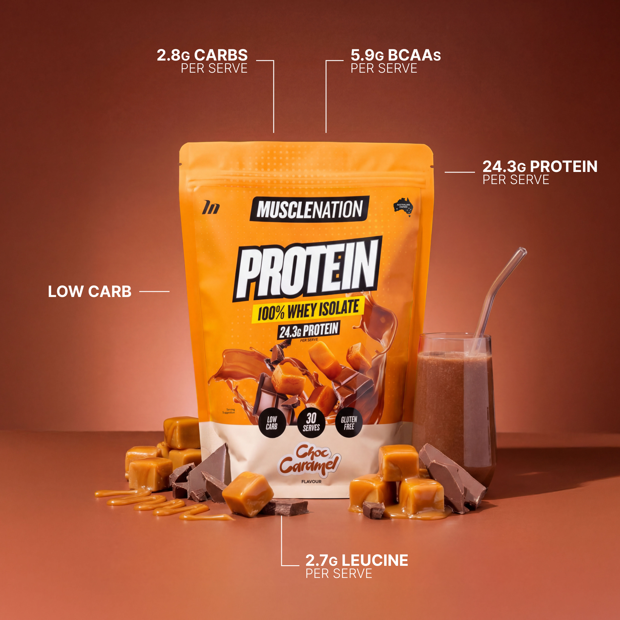 WHEY Protein Isolate - Choc Caramel - 30 serves-Whey Protein Powders-MNSUPPS0325-9359054001367-2-Muscle Nation