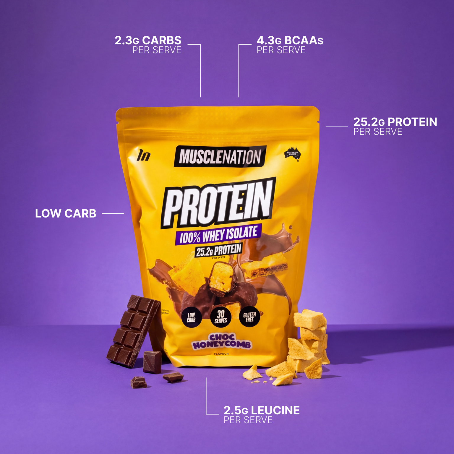 WHEY Protein Isolate - Choc Honeycomb - 30 serves-Whey Protein Powders-MNSUPPS0398-9359054002708-2-Muscle Nation