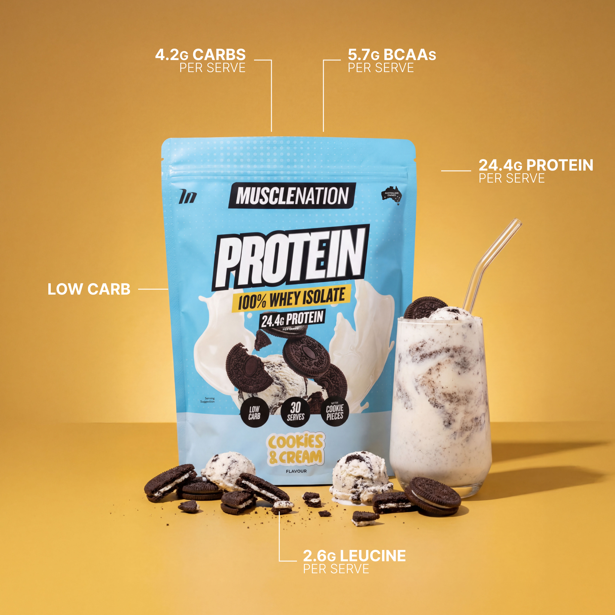 WHEY Protein Isolate - Cookies & Cream - 30 serves-Whey Protein Powders-MNSUPPS0066-9359054001336-2-Muscle Nation