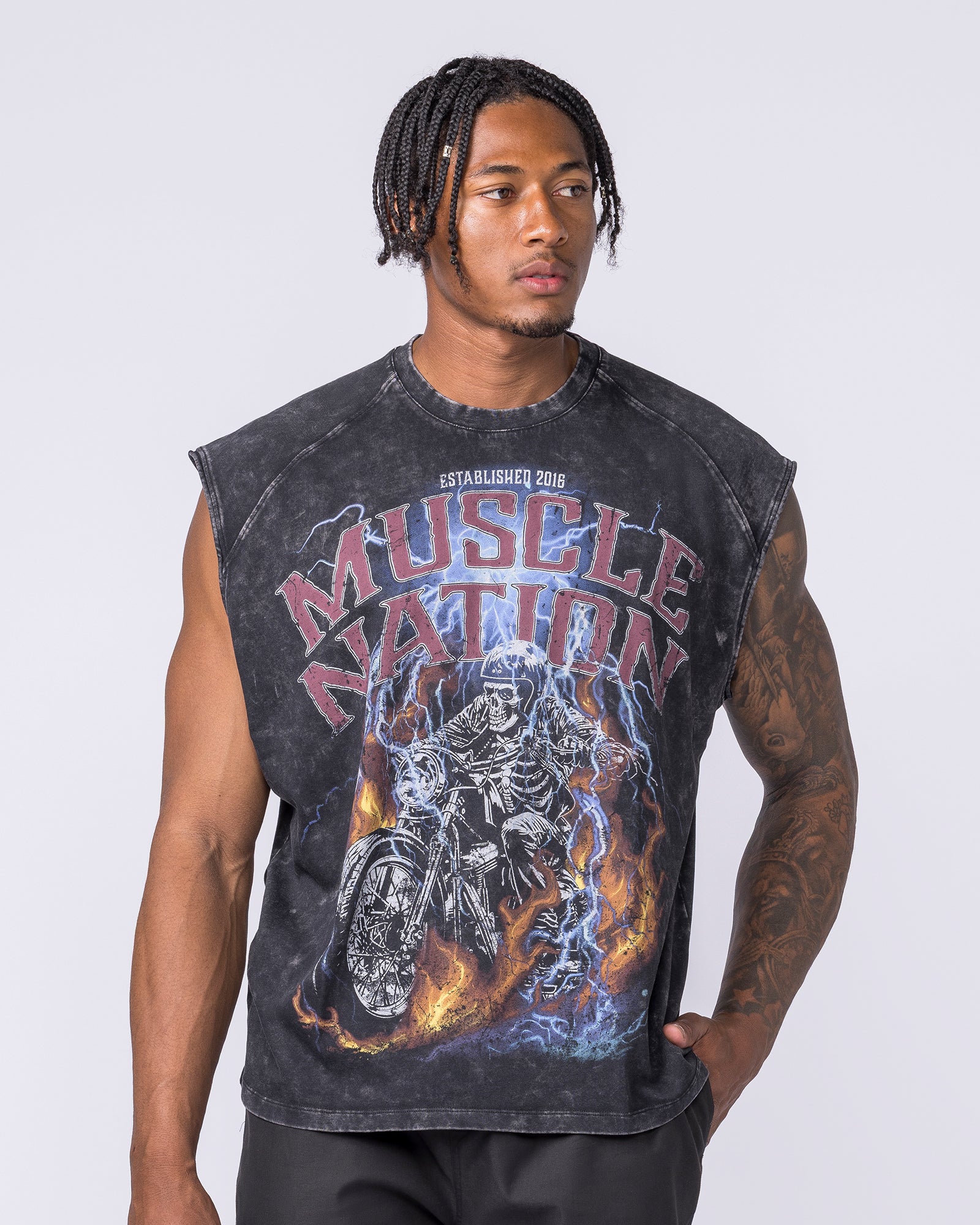 Full Throttle Vintage Boxy Muscle Tank - Washed Black-Singlets & Tanks-S-122505WSHBLK-S-MNAPPRL48078-3-Muscle Nation