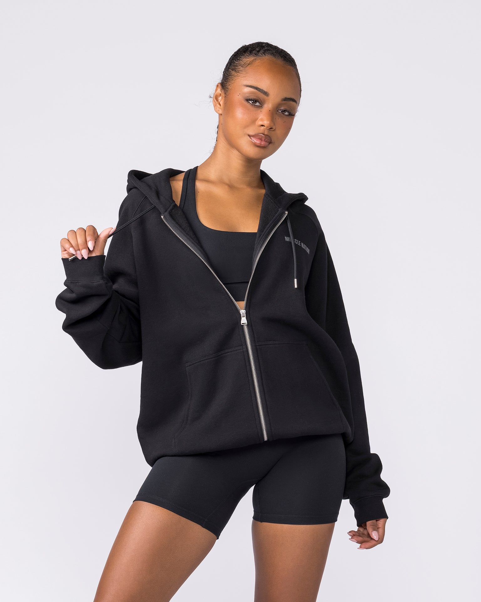 Essential Zip Hoodie - Black-Jumpers & Hoodies-XS-042632BLK-XS-MNAPPRL50309-6-Muscle Nation