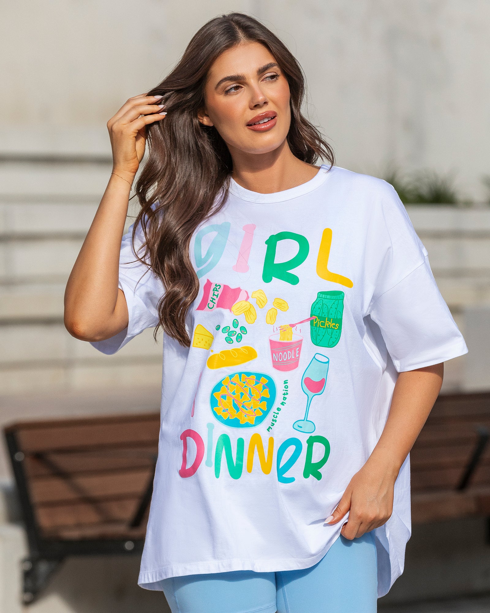 Girl Dinner Oversized Tee - White-T-Shirts-XXS-112461WHT-XXS-MNAPPRL34577-6-Muscle Nation