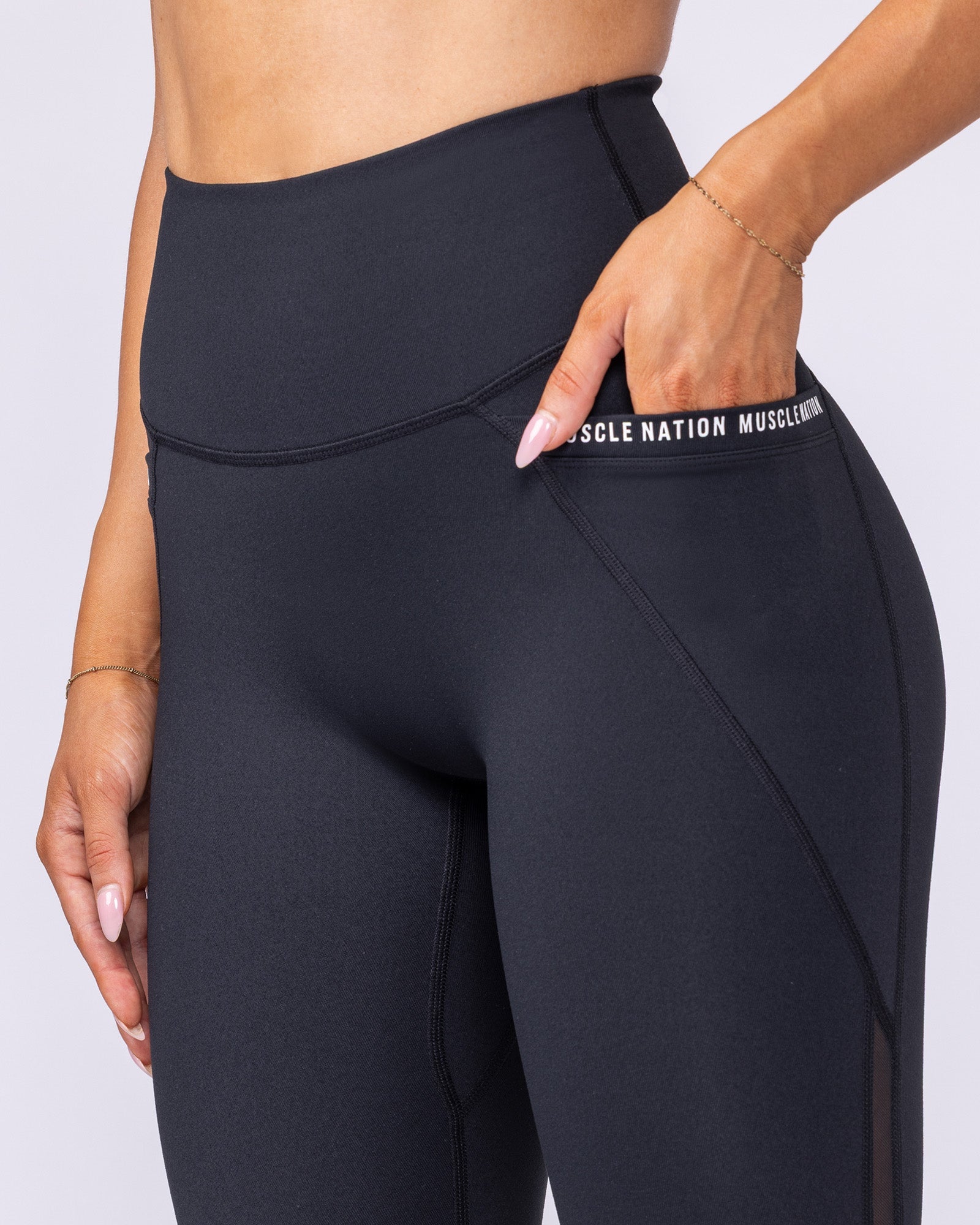 Illusion Signature Pocket Ankle Length Leggings - Black-Leggings-XXS-112531BLK-XXS-MNAPPRL44925-4-Muscle Nation