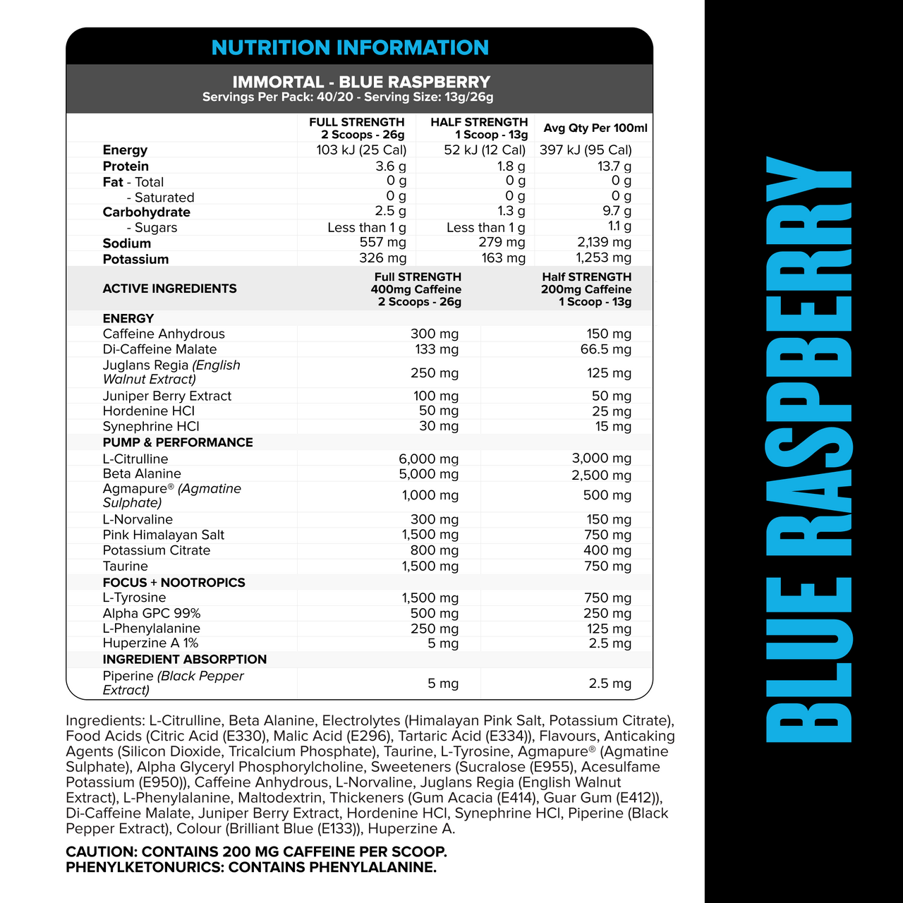 IMMORTAL Pre-Workout Blue Raspberry - Muscle Nation pre-workout, view 2