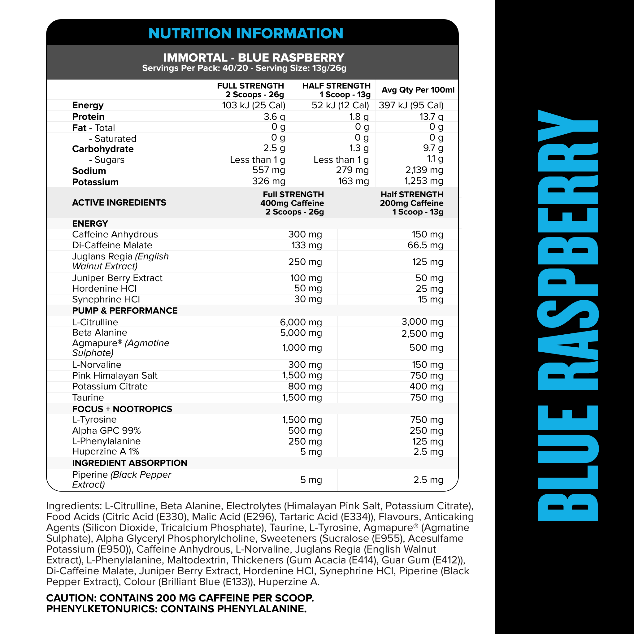 IMMORTAL Pre-Workout - Blue Raspberry - 40 serves-Pre-Workouts-MNSUPPS0406-9359054002951-2-Muscle Nation