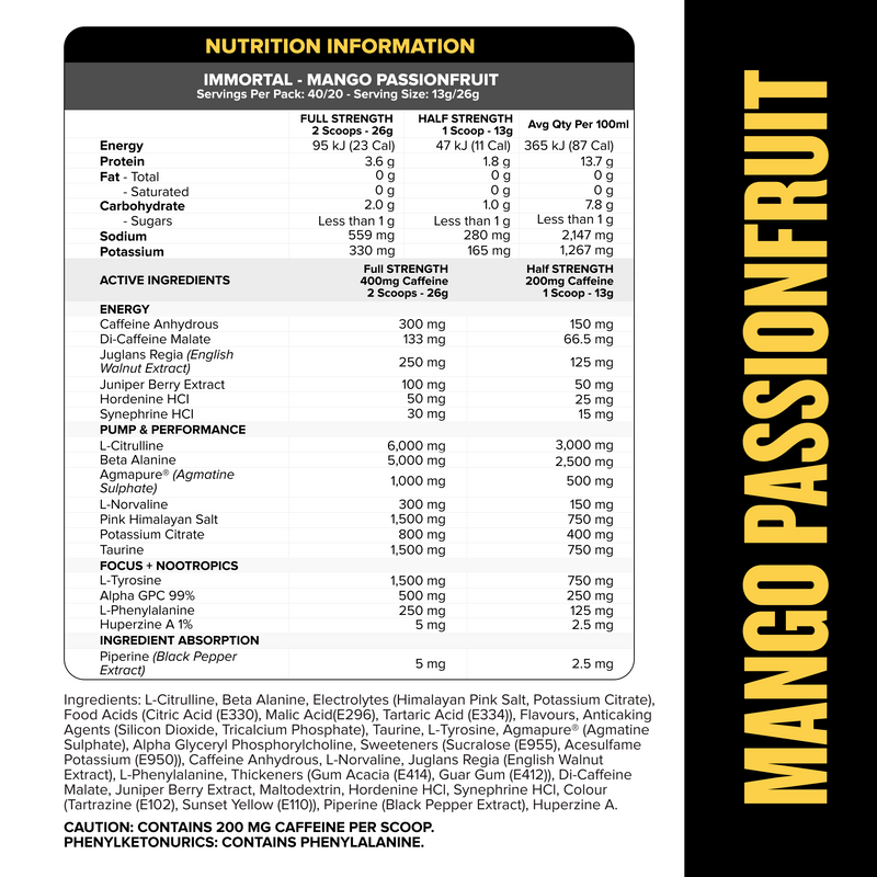 IMMORTAL Pre-Workout - Mango Passionfruit - 40 serves-Pre-Workouts-MNSUPPS0407-9359054002999-2-Muscle Nation