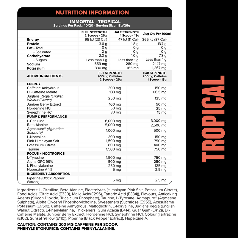 IMMORTAL Pre-Workout - Tropical - 40 serves-Pre-Workouts-MNSUPPS0408-9359054002968-2-Muscle Nation