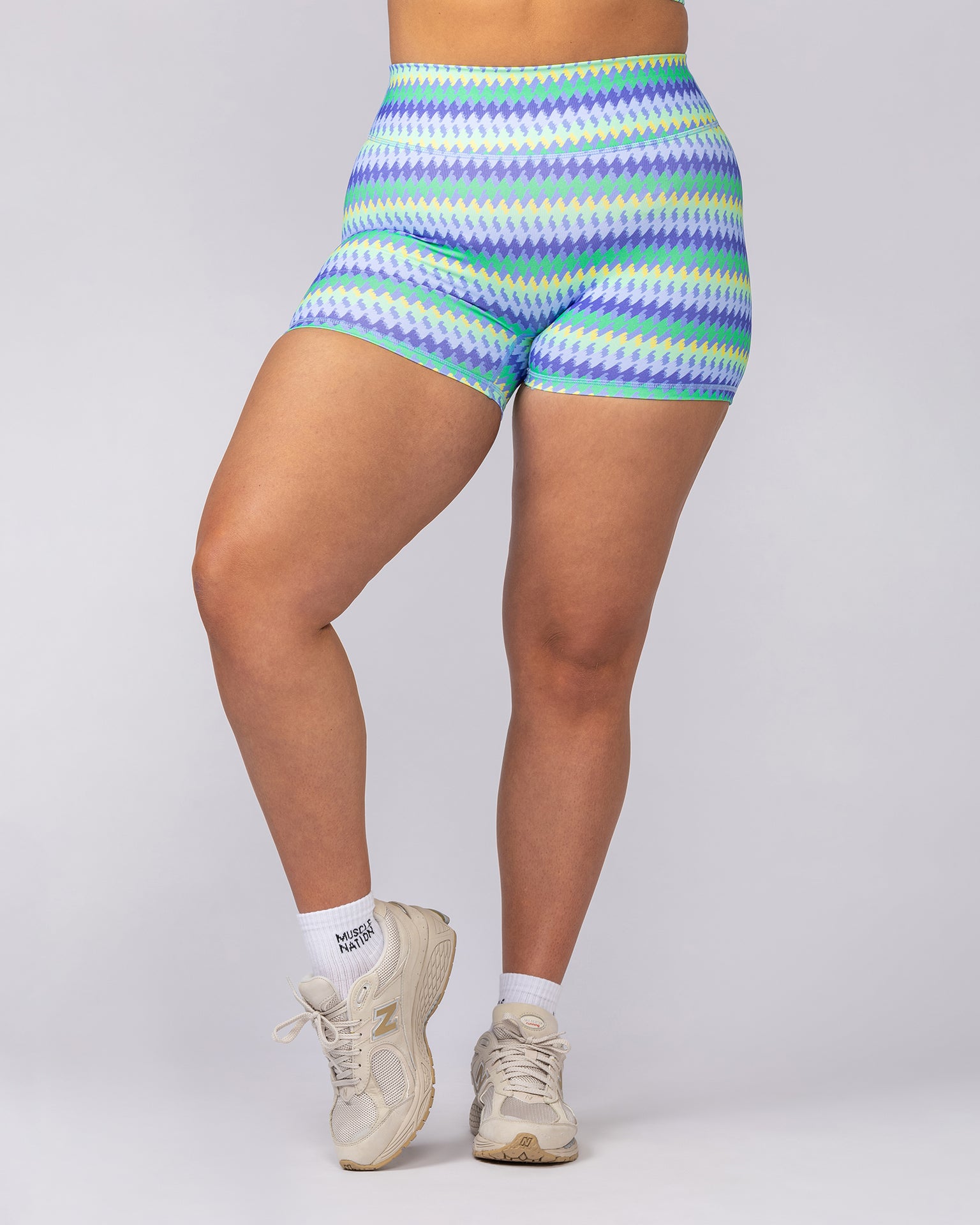 Instinct Scrunch Midway Shorts - Blue Fiesta Print-Shorts-XXS-062507BLFP-XXS-MNAPPRL43067-2-Muscle Nation