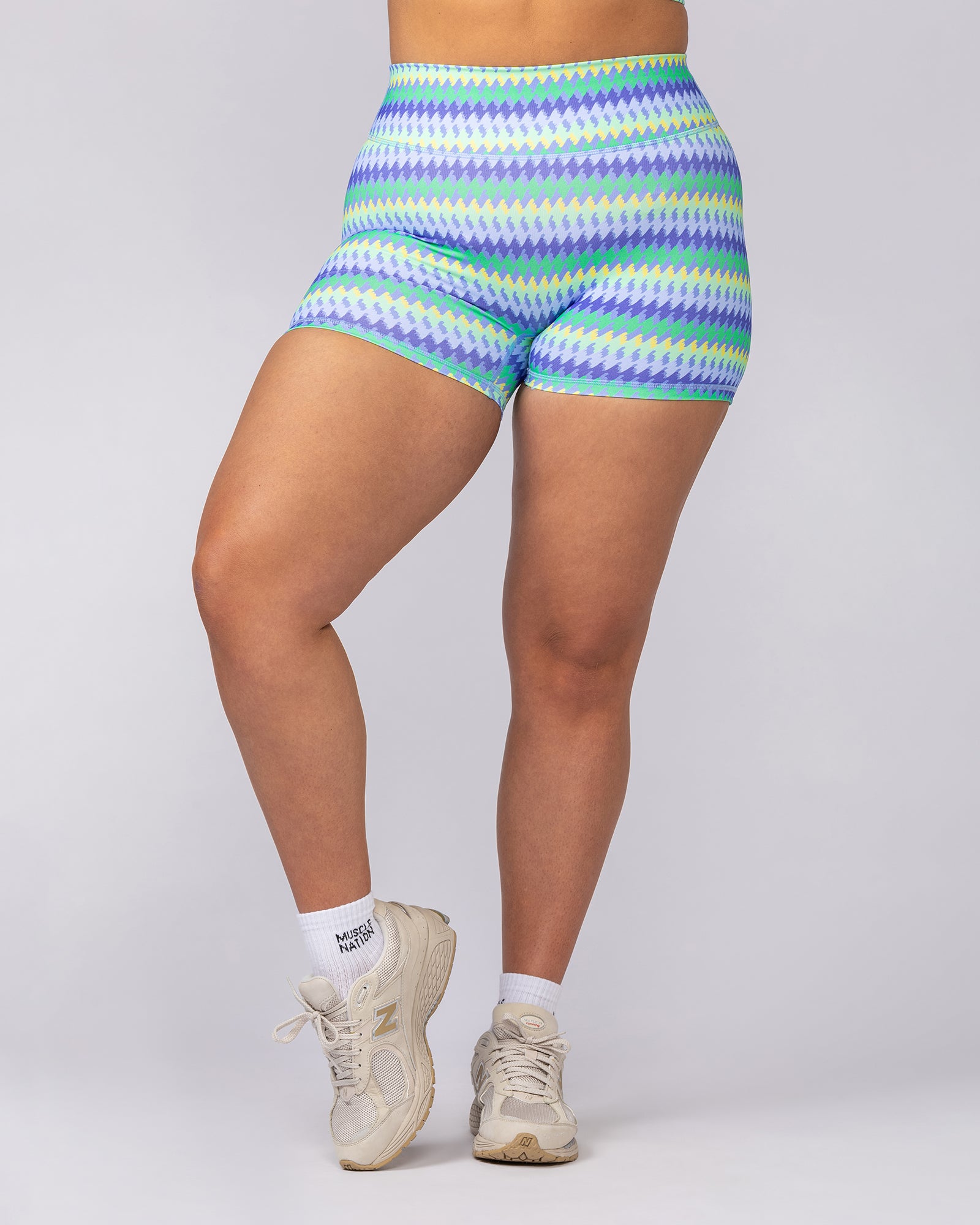 Instinct Scrunch Midway Shorts - Blue Fiesta Print-Shorts-XXS-062507BLFP-XXS-MNAPPRL43067-2-Muscle Nation