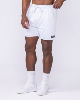 Lay Up 5" Shorts White - Muscle Nation men's gym shorts