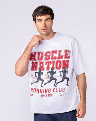 Mens Running Club Oversized Tee - Snow Grey Marl-T-Shirts-XS-1125181SNGRYMR-XS-MNAPPRL47547-2-Muscle Nation