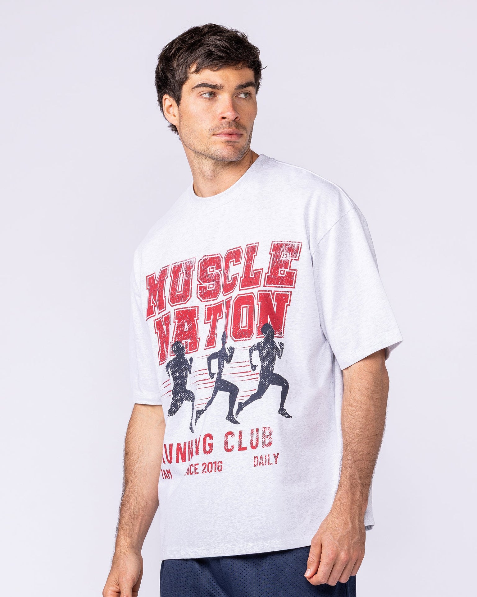 Mens Running Club Oversized Tee - Snow Grey Marl-T-Shirts-XS-1125181SNGRYMR-XS-MNAPPRL47547-4-Muscle Nation