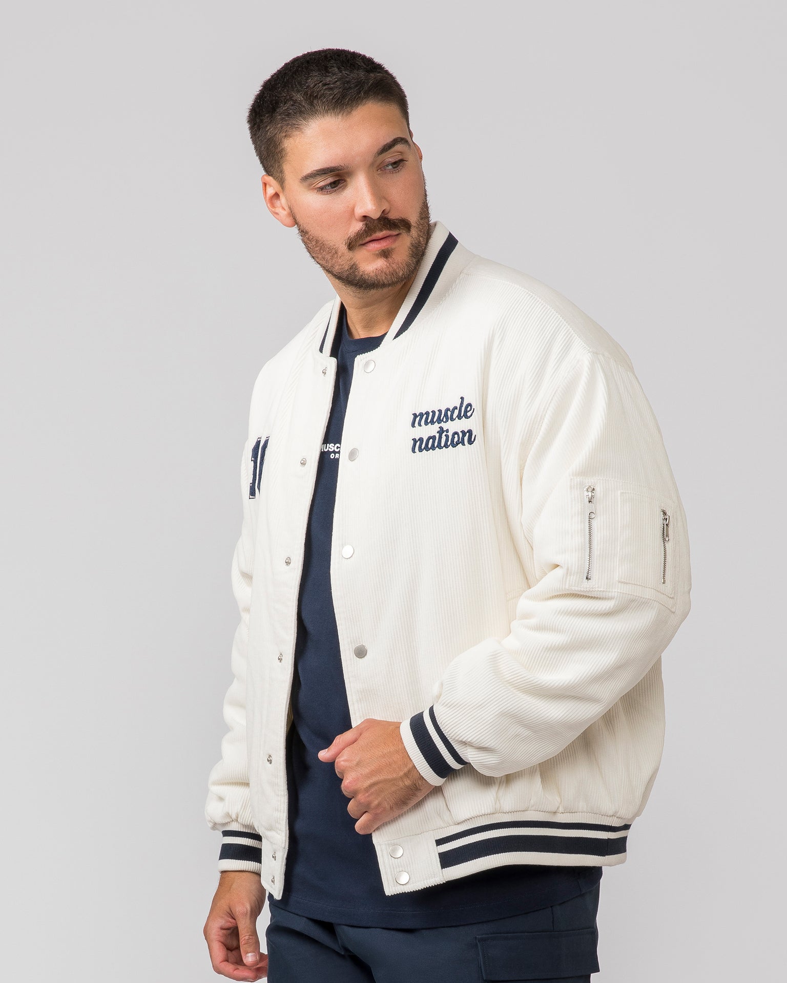 Retro Cord Bomber Jacket - Travertine-Jackets-XS-042420TRAV-XS-MNAPPRL31288-3-Muscle Nation